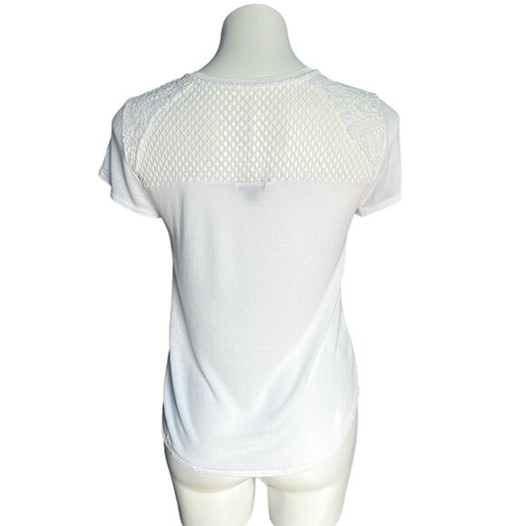 Ann Taylor white top mesh panel short sleeve top size small - Picture 2 of 10